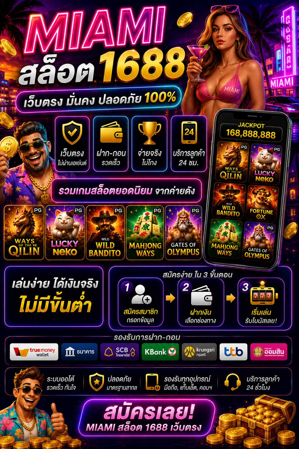สัมผัสประสบการณ์ใหม่กับ miami สล็อต 1688 เว็บตรง ระบบทันสมัย โหลดเร็ว เล่นง่าย รองรับมือถือทุกระบบ พร้อมกราฟิกสมจริง
