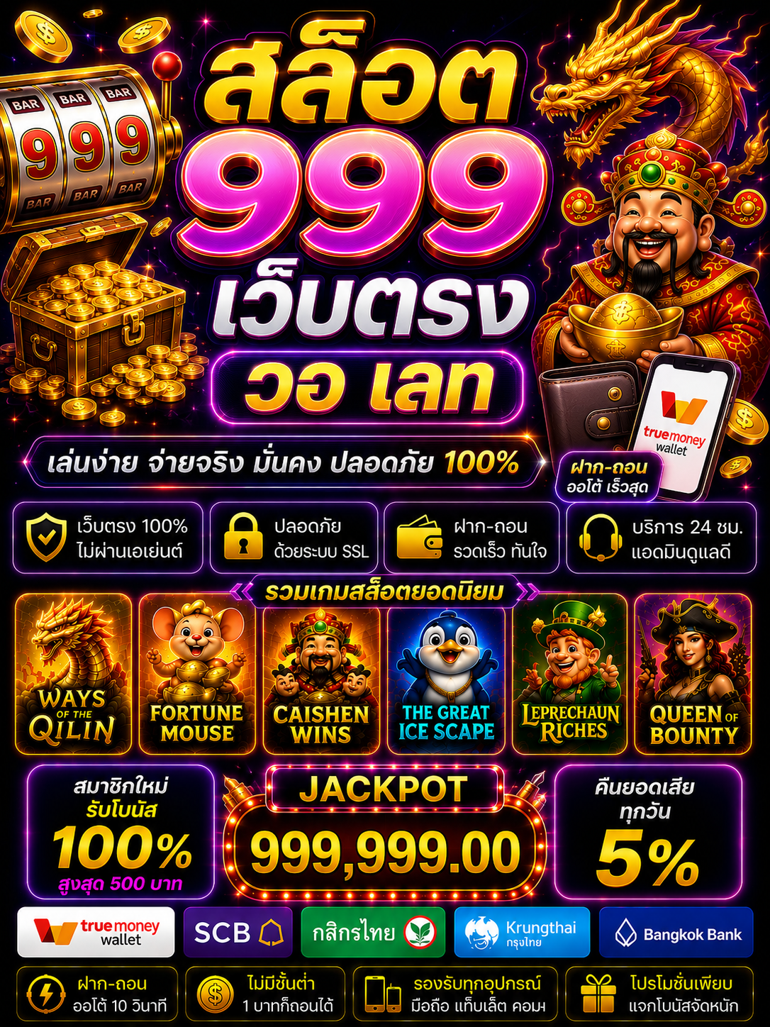 สล็อต 999 เว็บตรง วอ เลท เกมออนไลน์ยุคใหม่ โหลดไว เล่นลื่น รองรับมือถือ 🎰
